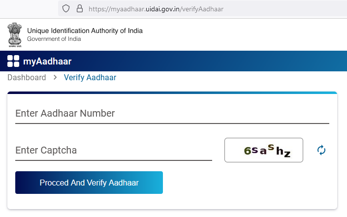 uidai verify aadhaar website screen